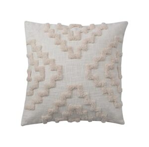 bloomingville cotton tufted pattern and chambray back pillow, 20" l x 20" w x 1" h, cream