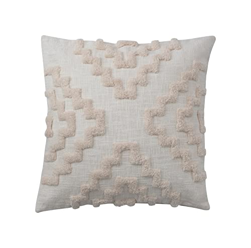 Bloomingville Cotton Tufted Pattern and Chambray Back Pillow, 20" L x 20" W x 1" H, Cream