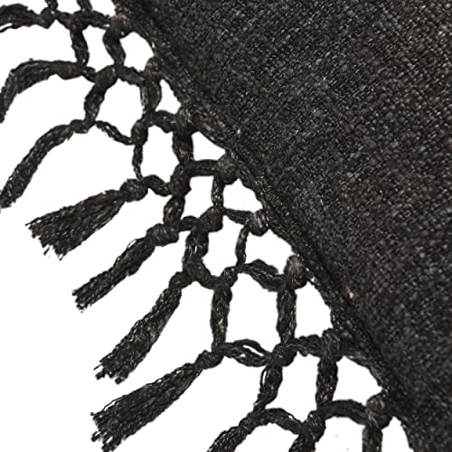 Creative Co-Op Cotton Slub Crochet and Fringe Pillow, 20" L x 20" W x 2" H, Black