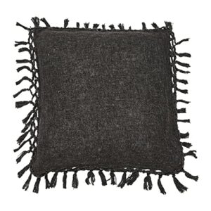 creative co-op cotton slub crochet and fringe pillow, 20" l x 20" w x 2" h, black