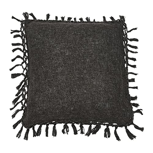 Creative Co-Op Cotton Slub Crochet and Fringe Pillow, 20" L x 20" W x 2" H, Black