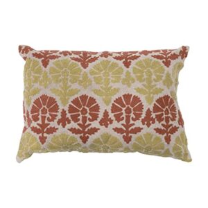 creative co-op cotton embroidered chambray lumbar pattern pillow, 20" l x 14" w x 2" h, multicolor