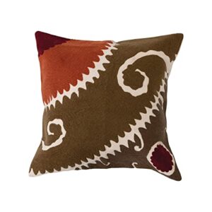 creative co-op cotton embroidered suzani embroidery pillow, 18" l x 18" w x 2" h, multicolor