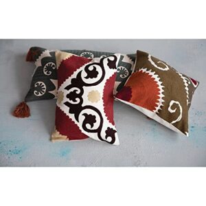 Creative Co-Op Cotton Embroidered Suzani Embroidery Pillow, 18" L x 18" W x 2" H, Multicolor