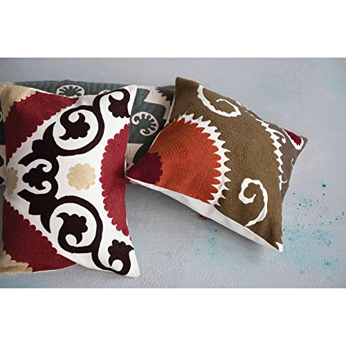 Creative Co-Op Cotton Embroidered Suzani Embroidery Pillow, 18" L x 18" W x 2" H, Multicolor