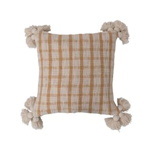 creative co-op woven cotton slub plaid pillow with tassels