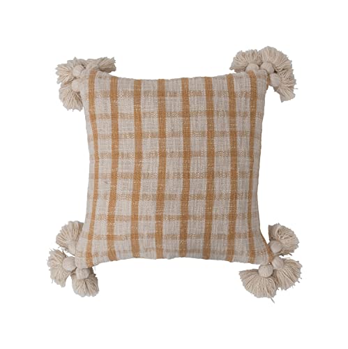 Creative Co-Op Woven Cotton Slub Plaid Pillow with Tassels