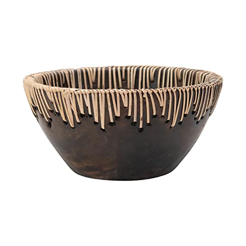 Creative Co-Op Decorative Terra-Cotta Rattan Stitching Bowl, 10" L x 10" W x 5" H, Brown