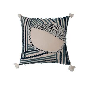 creative co-op cotton embroidered tassels pillow, 18" l x 18" w x 2" h, multicolor