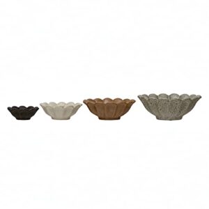 creative co-op stoneware flower bowls, 6" l x 6" w x 3" h, multicolor