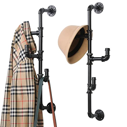 MyGift Wall Mounted Industrial Black Metal Vertical Hat and Coat Rack with 3 Adjustable Arm Hooks, Entryway Organizer Coat Hooks, Set of 2