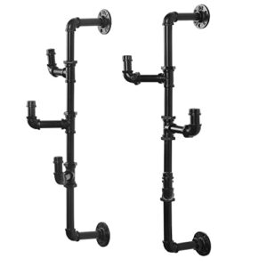 MyGift Wall Mounted Industrial Black Metal Vertical Hat and Coat Rack with 3 Adjustable Arm Hooks, Entryway Organizer Coat Hooks, Set of 2