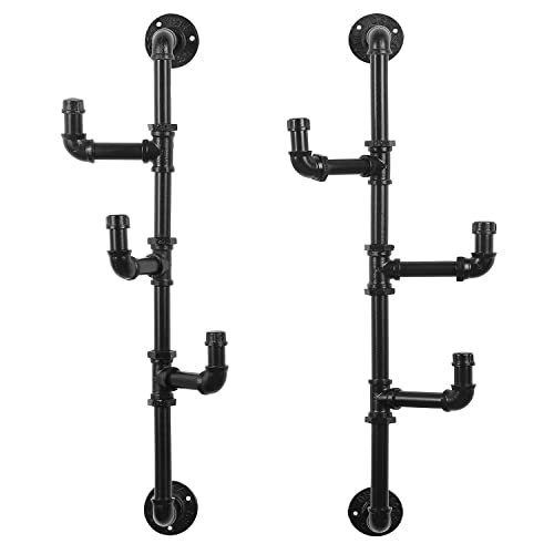 MyGift Wall Mounted Industrial Black Metal Vertical Hat and Coat Rack with 3 Adjustable Arm Hooks, Entryway Organizer Coat Hooks, Set of 2