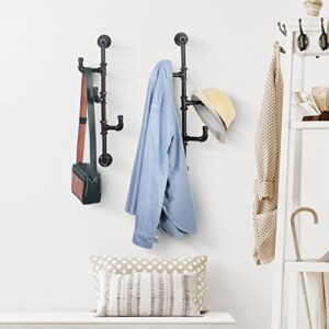 MyGift Wall Mounted Industrial Black Metal Vertical Hat and Coat Rack with 3 Adjustable Arm Hooks, Entryway Organizer Coat Hooks, Set of 2