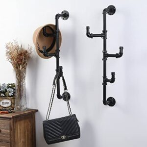 MyGift Wall Mounted Industrial Black Metal Vertical Hat and Coat Rack with 3 Adjustable Arm Hooks, Entryway Organizer Coat Hooks, Set of 2