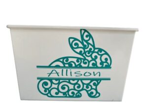 personalized easter basket for kids - custom bucket with name - pail for gift with handles - decor (white bucket)