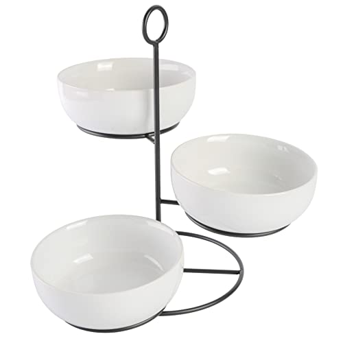 Gibson Home Gracious Dining 3-Tier Tidbit Bowl w/Metal Stand, White