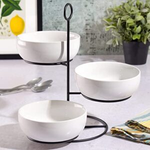 Gibson Home Gracious Dining 3-Tier Tidbit Bowl w/Metal Stand, White