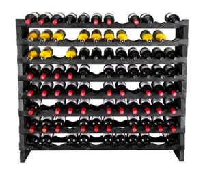 stackable modular wine rack wine storage rack wine holder display shelves for wine cellar or basement, freestanding wine rack thick wood wobble-free (black, 12 x 8 rows (96 slots))