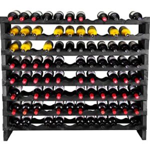 Stackable Modular Wine Rack Wine Storage Rack Wine Holder Display Shelves for Wine Cellar or Basement, Freestanding Wine Rack Thick Wood Wobble-Free (Black, 12 X 8 Rows (96 Slots))