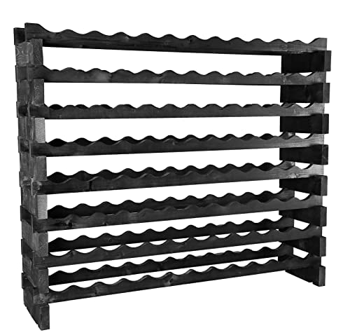 Stackable Modular Wine Rack Wine Storage Rack Wine Holder Display Shelves for Wine Cellar or Basement, Freestanding Wine Rack Thick Wood Wobble-Free (Black, 12 X 8 Rows (96 Slots))