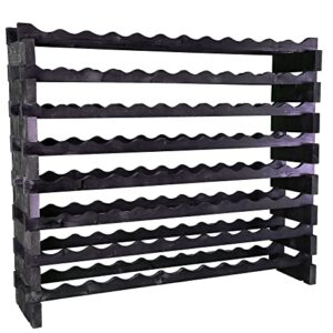 Stackable Modular Wine Rack Wine Storage Rack Wine Holder Display Shelves for Wine Cellar or Basement, Freestanding Wine Rack Thick Wood Wobble-Free (Black, 12 X 8 Rows (96 Slots))