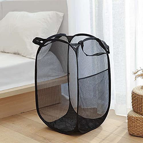 BENJUNC 2 Laundry Baskets, pop-up Laundry Baskets, Foldable mesh Laundry Baskets (Each with 2 Reinforced Handles), Black