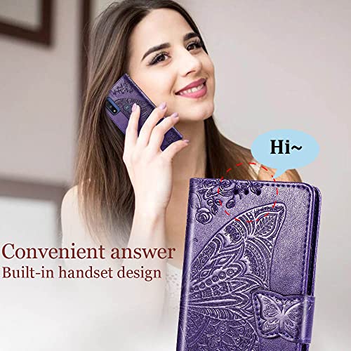 KRHGEIK Designed for Moto G Pure Phone Case Wallet,Women Butterfly Embossed PU Leather Protective Case with Kickstand Card Holder Slots Wrist Strap Flip Cover for Motorola Moto G Pure(Purple)