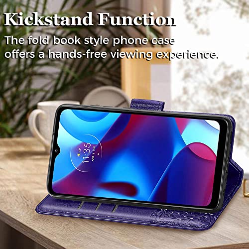 KRHGEIK Designed for Moto G Pure Phone Case Wallet,Women Butterfly Embossed PU Leather Protective Case with Kickstand Card Holder Slots Wrist Strap Flip Cover for Motorola Moto G Pure(Purple)