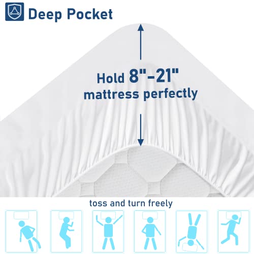 Queen Mattress Topper Pillow Top Extra Thick Cooling Mattress Pad Cover for Back Pain Plush Soft with 8-21 Inch Deep Pocket 3D Snow Down Alternative Fill - White