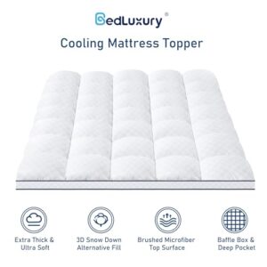 Queen Mattress Topper Pillow Top Extra Thick Cooling Mattress Pad Cover for Back Pain Plush Soft with 8-21 Inch Deep Pocket 3D Snow Down Alternative Fill - White