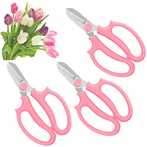 3 Pcs Garden Scissors Floral Shears,Professional Floral Scissors with Comfortable Grip Handle,Premium Garden Pruning Shears for Plants Trimming and Fruit Picking Trimming,Pink