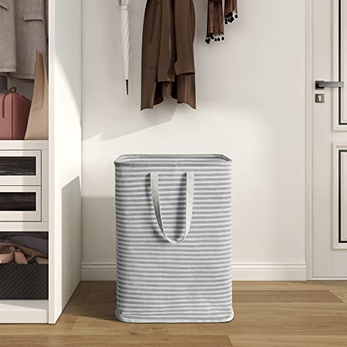 Chrislley 72L Freestanding Laundry Hamper with Handle Large Laundry Basket Laundry Bin Collapsible Dirty Clothes Basket Cotton Storage Basket for Clothes(Striped Grey)