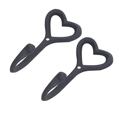 Milisten Vintage Decor Towel Hooks Wall Hooks, Black Iron Love Heart Shaped Hooks, 2pcs Decorative Wall Hooks Decorative for Key Coat Hanger Home Decor Utility Hooks Towel Hooks