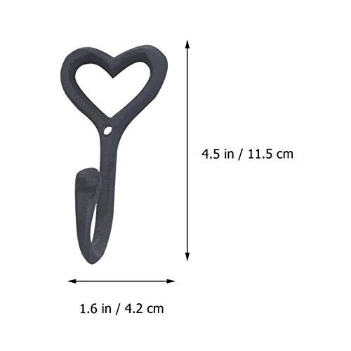 Milisten Vintage Decor Towel Hooks Wall Hooks, Black Iron Love Heart Shaped Hooks, 2pcs Decorative Wall Hooks Decorative for Key Coat Hanger Home Decor Utility Hooks Towel Hooks