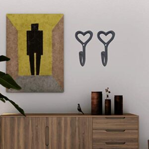 Milisten Vintage Decor Towel Hooks Wall Hooks, Black Iron Love Heart Shaped Hooks, 2pcs Decorative Wall Hooks Decorative for Key Coat Hanger Home Decor Utility Hooks Towel Hooks