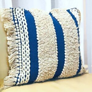 coco marketplace throw pillow, decorative pillow cover 18x18 moroccan rustic neutral handwoven tufted accent pillows for sofa, chair, living room, home decor boho pillows (beige/blue)