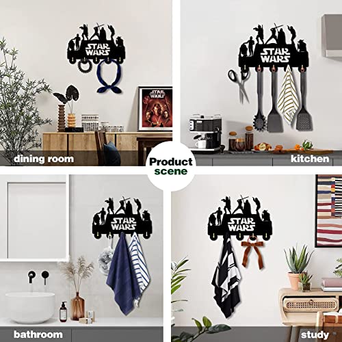 Star Wars Wall-Mounted Key Hooks for Wall, Key Rack Star Wars Key Holder for Wall Decorative with 5 Hooks, Wooden Home Wall Decor for Entryway Hallway