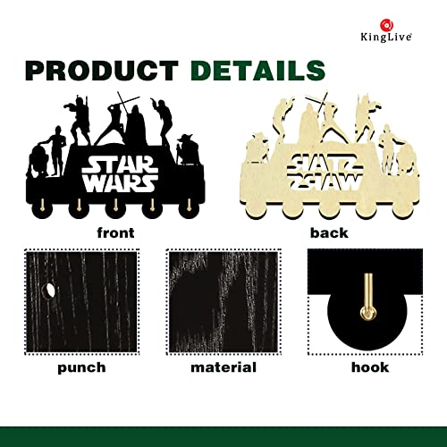 Star Wars Wall-Mounted Key Hooks for Wall, Key Rack Star Wars Key Holder for Wall Decorative with 5 Hooks, Wooden Home Wall Decor for Entryway Hallway