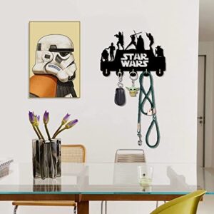 Star Wars Wall-Mounted Key Hooks for Wall, Key Rack Star Wars Key Holder for Wall Decorative with 5 Hooks, Wooden Home Wall Decor for Entryway Hallway