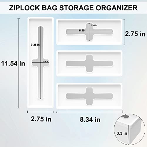 4 Pack Ziplock Bag Storage Organizer for Kitchen Drawer, DXWHYX Premium PP Plastic Ziplock Kitchen Drawer Organizer Dispenser Compatible with Ziploc, Solimo, Glad, Hefty for Gallon, Quart, Sandwich & Snack Variety Size Ziplock Bags