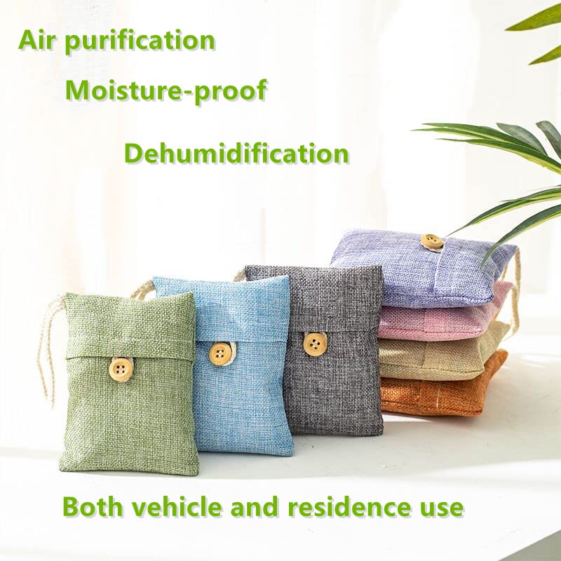 Tskijun 7 Packs Bamboo Charcoal Air Purifying Bag, New House Smell Absorber, Moisture Absorber, Car Air Freshener, Shoe Deodorizer, Also for Pet, Closet (7 * 100g)
