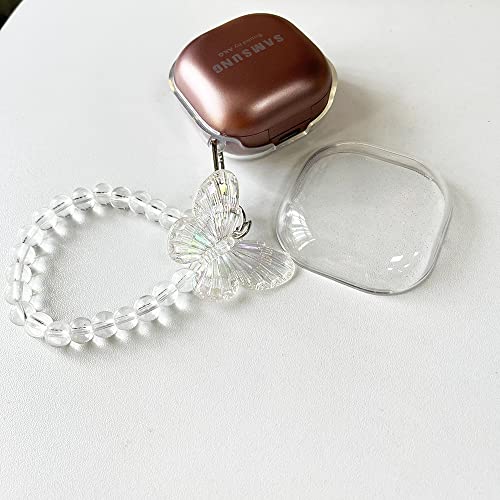 Fycyko Compatible with Samsung Galaxy Buds 2 Pro(2022) Case/Galaxy Buds 2/Galaxy Buds Pro/Galaxy Buds Live Case Clear Glitter Cute Butterfly Cover with Keychain Soft TPU for Women Girls