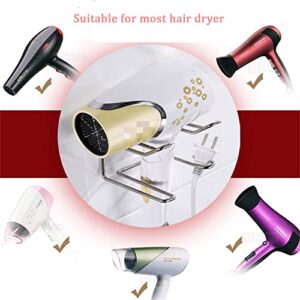 Hair Dryer Holder Wall Mounted Self Adhesive Blow Dryer Holder Stainless Steel Hair Dryer Rack Holder Silber Punching Free Shelf Storage for Bathroom/Bedroom/Washroom