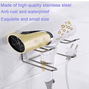 Hair Dryer Holder Wall Mounted Self Adhesive Blow Dryer Holder Stainless Steel Hair Dryer Rack Holder Silber Punching Free Shelf Storage for Bathroom/Bedroom/Washroom