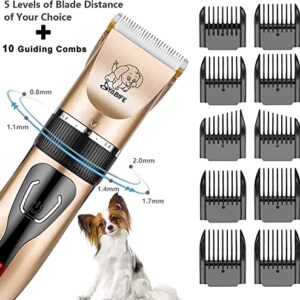 Dog Clippers, USB Rechargeable Cordless Dog Grooming Kit, Electric Pets Hair Trimmers Shaver Shears for Dogs and Cats, Quiet, Washable, with LED Display (Yellow)