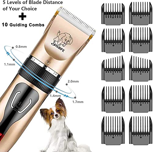 Dog Clippers, USB Rechargeable Cordless Dog Grooming Kit, Electric Pets Hair Trimmers Shaver Shears for Dogs and Cats, Quiet, Washable, with LED Display (Yellow)