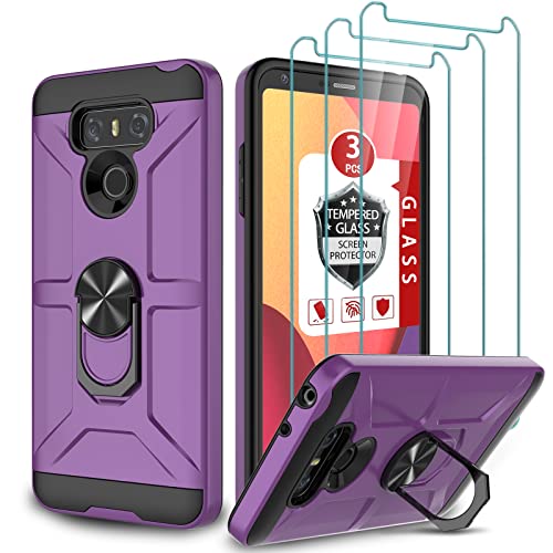 GAMEMIUZ LG G6 Case, LG G6 Case with [3X Tempered Glass Screen Protector], Built-in Ring Kickstand and Magnetic Car Mount Shockproof Dropproof Military Grade Armor Rugged Case for LG G6 - Purple