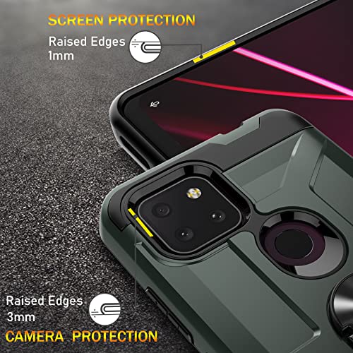TCL Revvl 4 Plus Case, T-Mobile Revvl 4 Plus Case with [3X Tempered Glass Screen Protector], Built-in Ring Kickstand and Magnetic Car Mount Shockproof Dropproof Armor Rugged Case - Dark Green