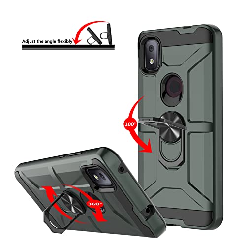 TCL Revvl 4 Plus Case, T-Mobile Revvl 4 Plus Case with [3X Tempered Glass Screen Protector], Built-in Ring Kickstand and Magnetic Car Mount Shockproof Dropproof Armor Rugged Case - Dark Green